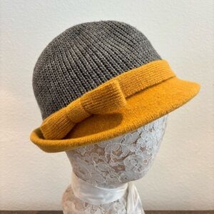 Anthropologie Santacana Madrid Fedora NWOT Gray Mustard Wool Blend Knit Bow